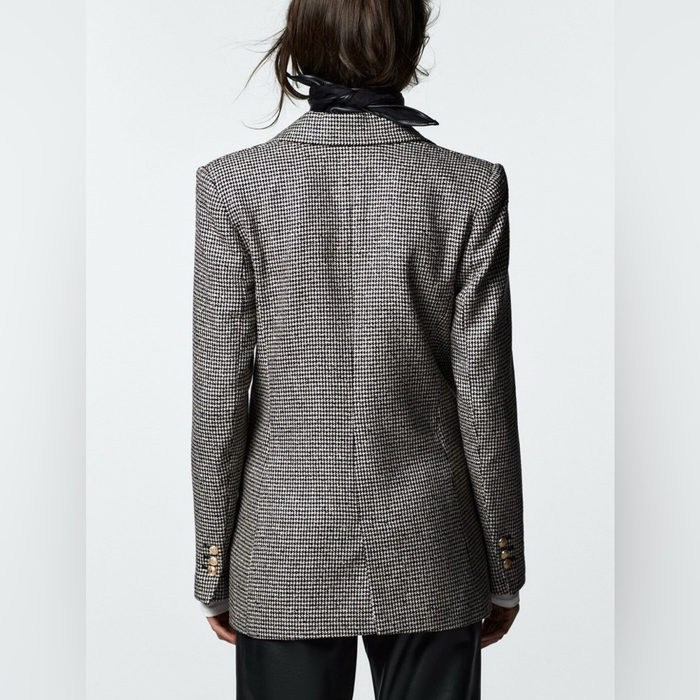 Zara Double Breasted Tailored Houndstooth Blazer - Picture 2 of 10